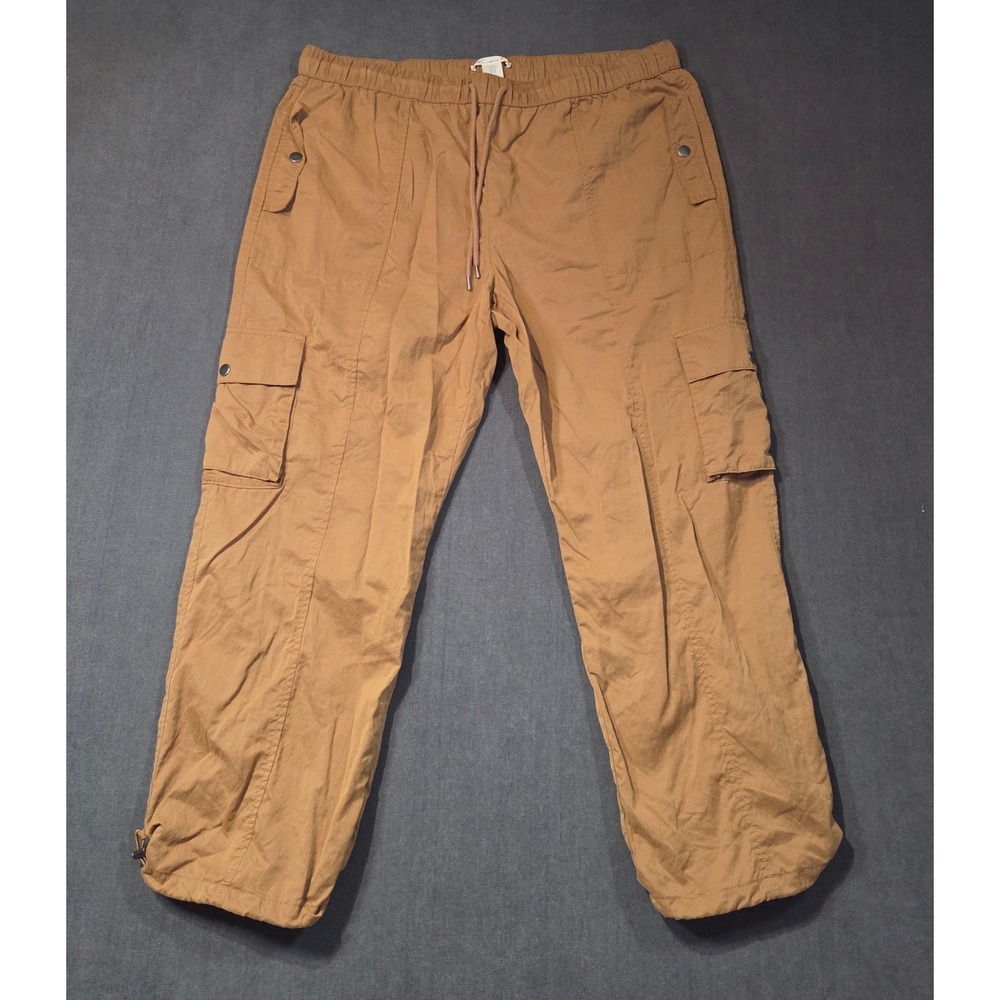 C&C California Cargo Pants Womens XL Brown Elastic Waist Toggle Hem Utility